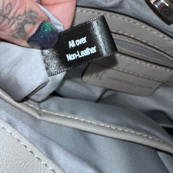 Gray Ring Handle Woven Panel Tote Handbag Faux Leather Modern Minimalist - Picture 3 of 13